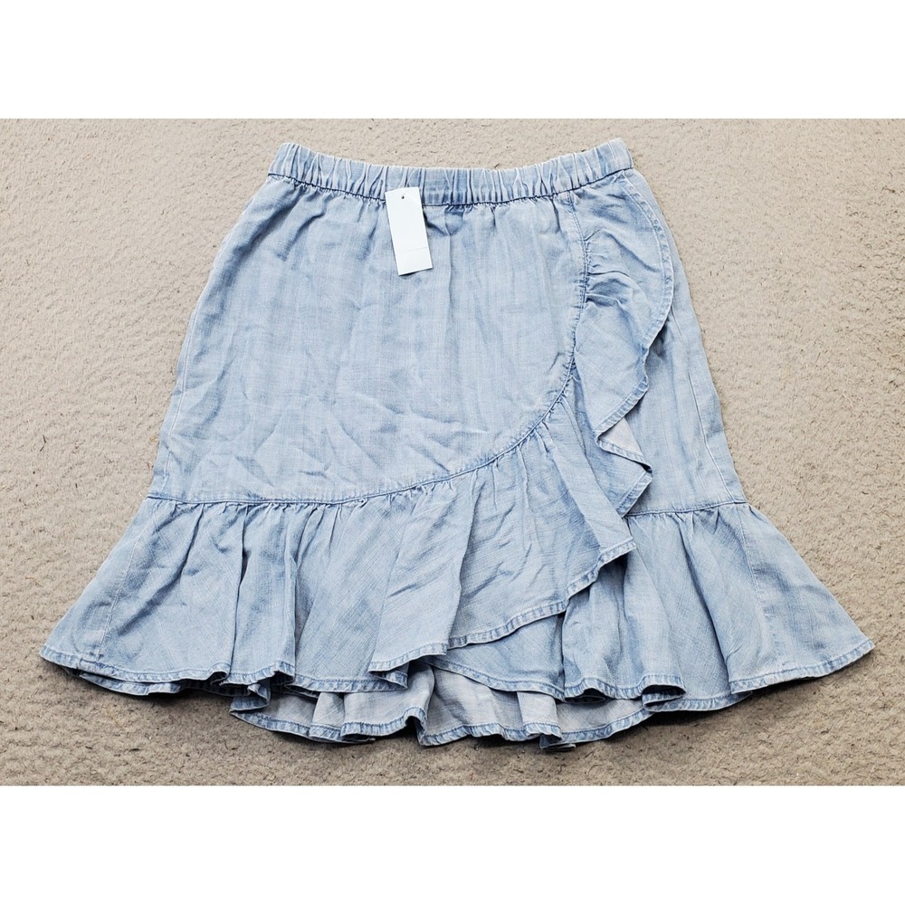 LOFT Wrap Jean Skirt Womens PXS Blue Denim Ruffled Casual Versatile Daily Outing